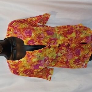 Charlotte Tarantola half Sleeve Floral Crew Neck Cardigan Size M NWT
